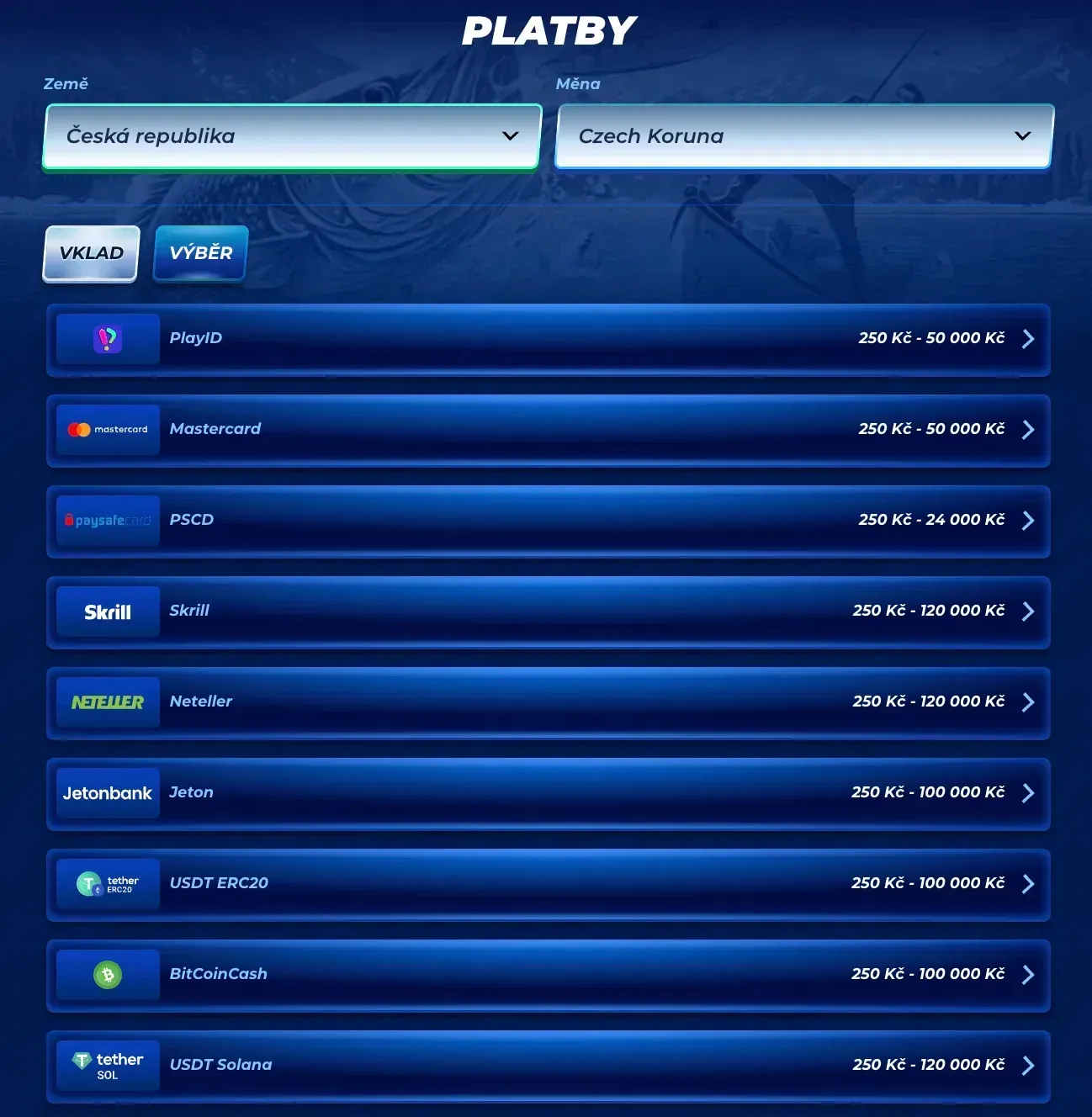 Způsoby vkladu v Bassbet casino